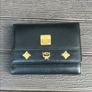 MCM Black Wallet with Gold Details